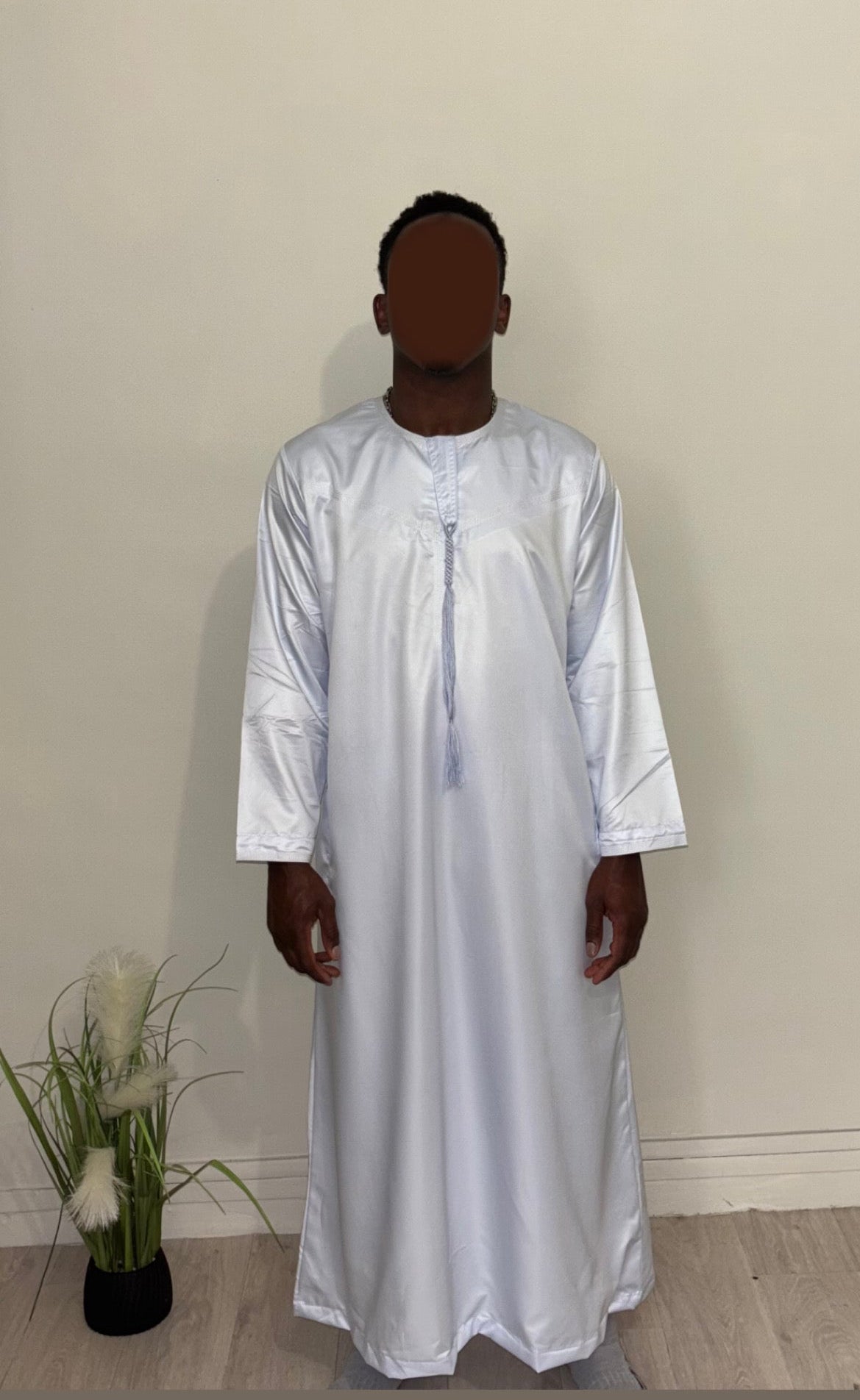 Qamis Homme Émirati Satiné Blanc