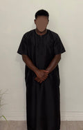 Qamis Homme Noir Brodé Manches Courtes